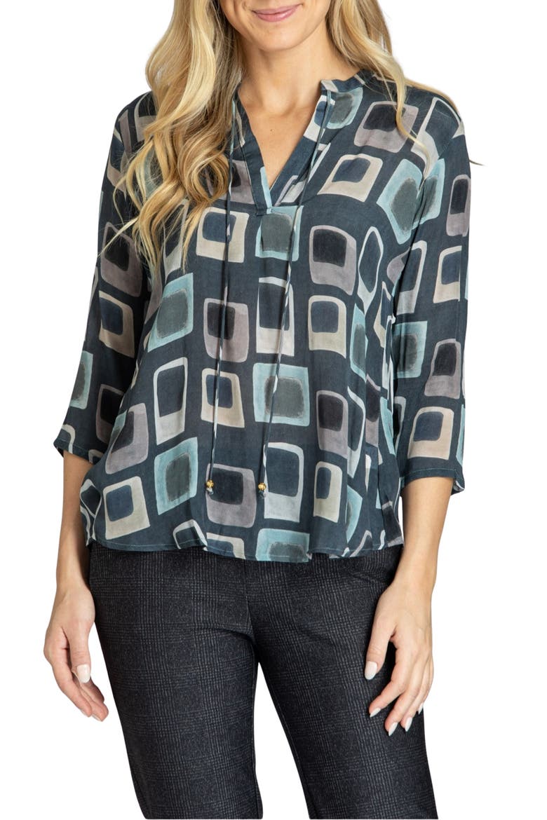 Geometric Split Neck Top, Main, color, GREYMULTI