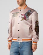 PHILIPP PLEIN Shiny Satin Bomber Tattoo Patches Strass Men