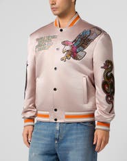 PHILIPP PLEIN Shiny Satin Bomber Tattoo Patches Strass Men