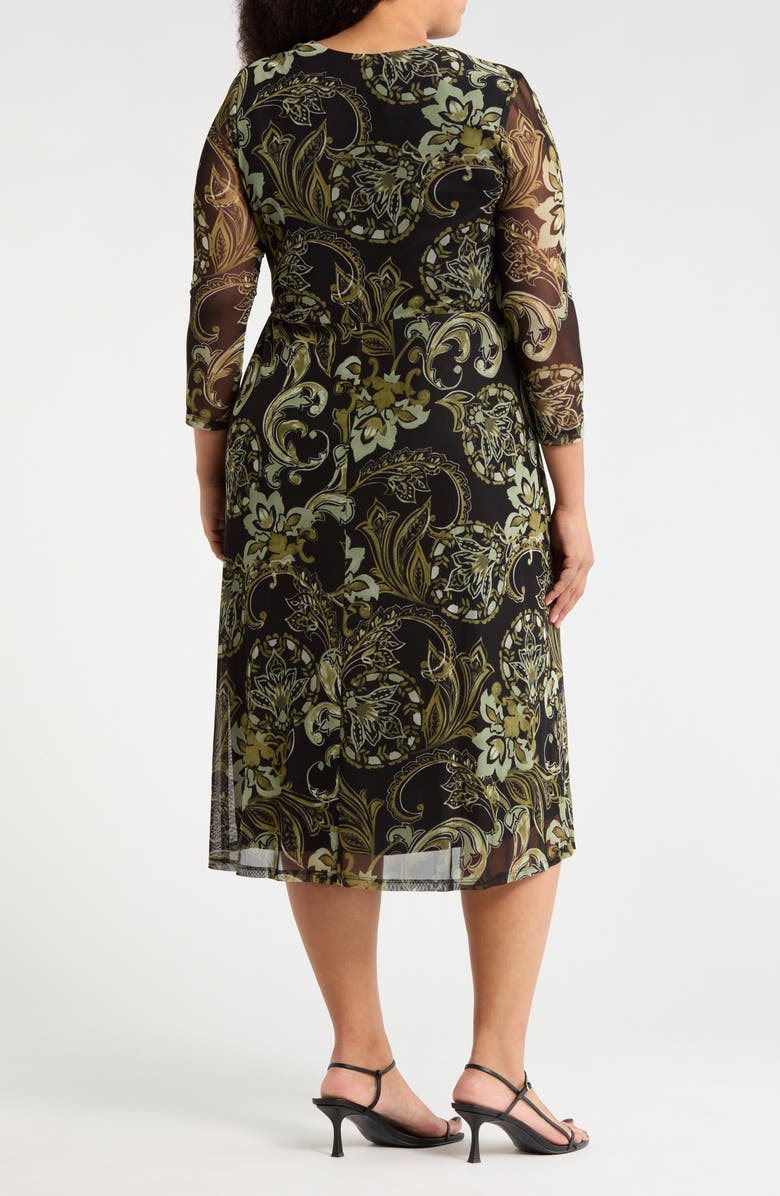 Connected Apparel Paisley Mesh Faux Wrap Midi Dress, Alternate, color, 