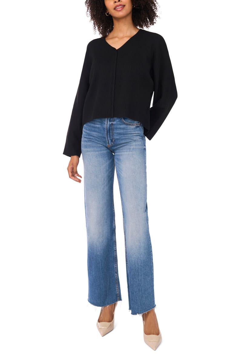 V-Neck Ribbed Sweater, Alternate, color, RICH BLACK