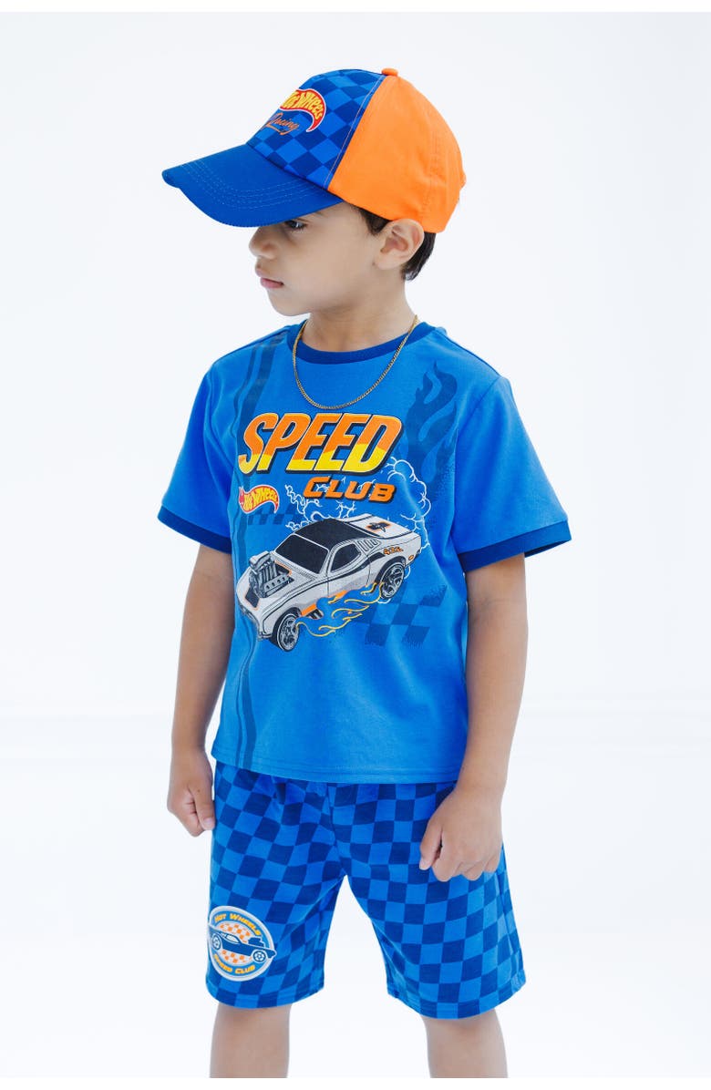 Hot Wheels T-Shirt Shorts & Hat Set, Alternate, color, Blue