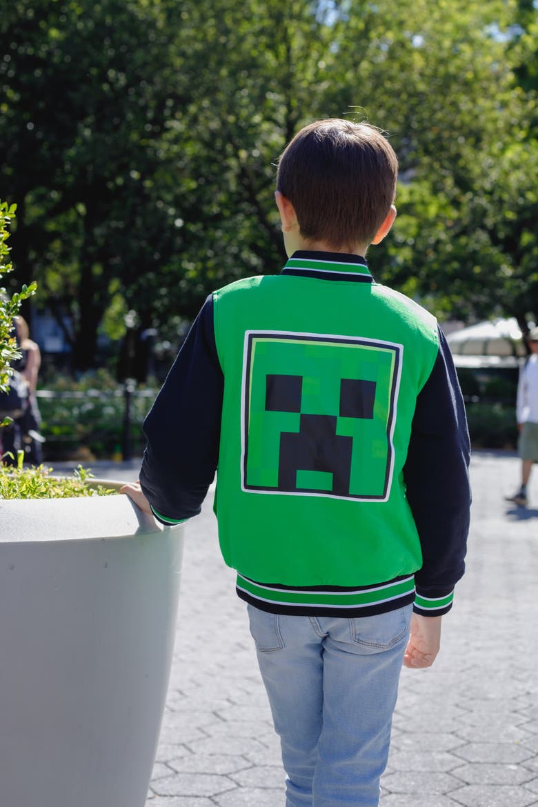 Creeper Varsity Bomber Jacket (little Kid & Big Kid), Alternate, color, Creeper Green Black