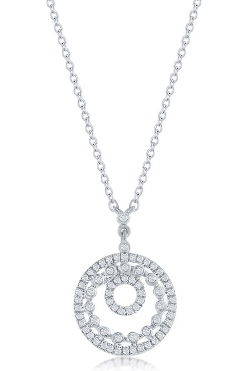 Sterling Silver Pavé Diamond Circles Pendant Necklace - 0.10ct.