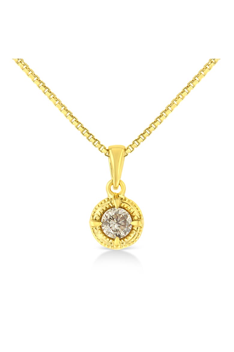14K Yellow Gold Plated Silver 1/2 Cttw Diamond Solitaire Milgrain Pendant Necklace, Main, color, Yellow