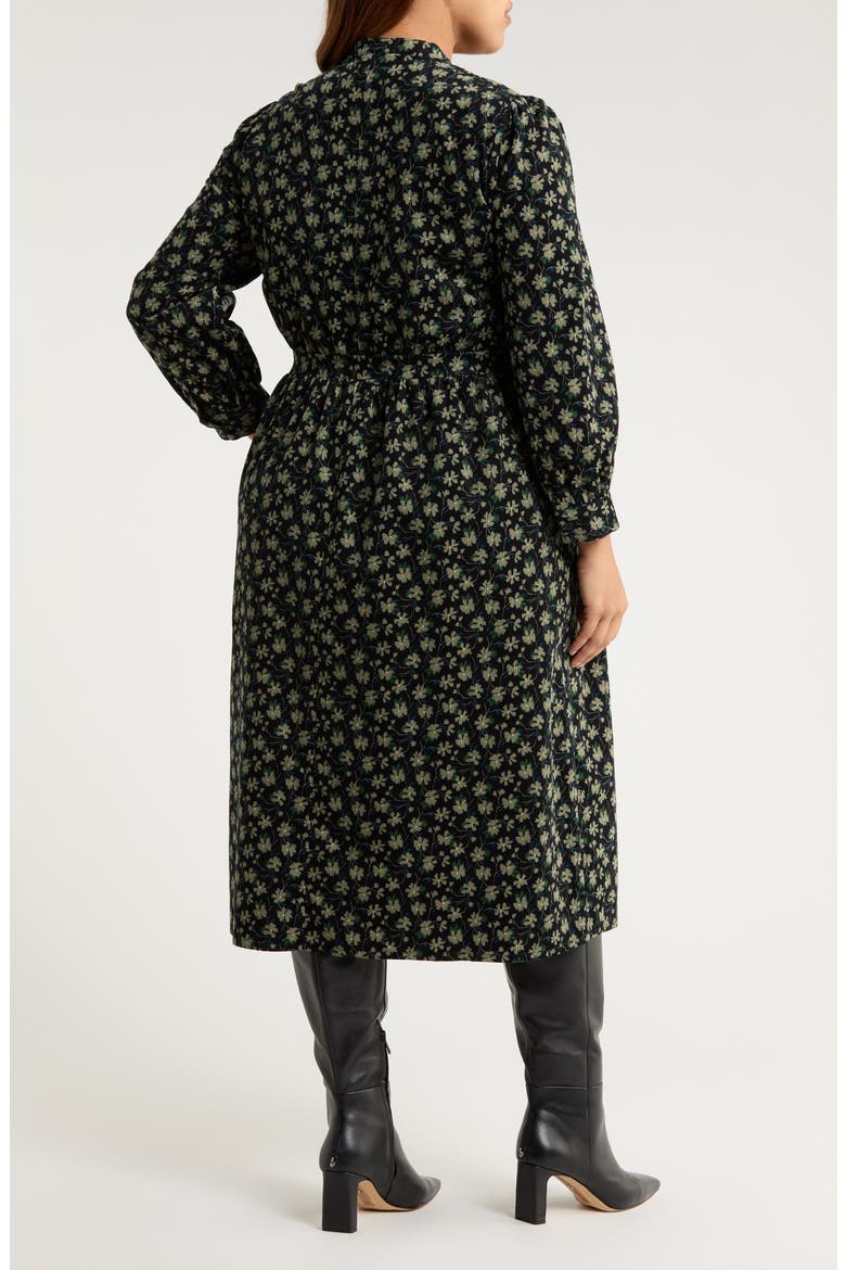 Rose Cottage Floral Long Sleeve Corduroy Midi Dress, Alternate, color, SMUDGE FLORAL ONYX