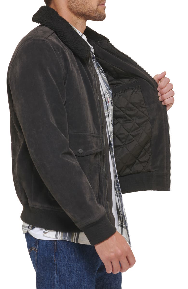 Levi's<sup>®</sup> Faux Suede Aviator Bomber Jacket with Removable Faux Shearling Collar, Alternate, color,