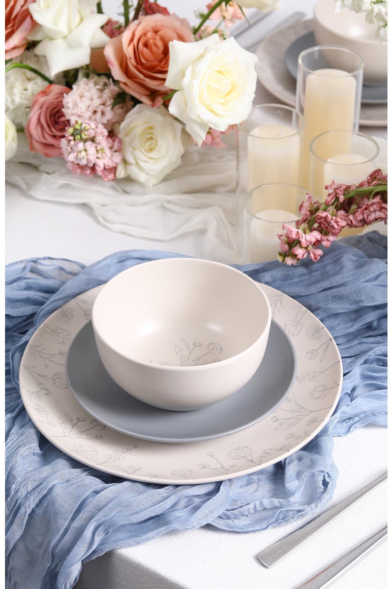 Camelia Stoneware 12-Piece Dinnerware Set, Alternate, color, Grey