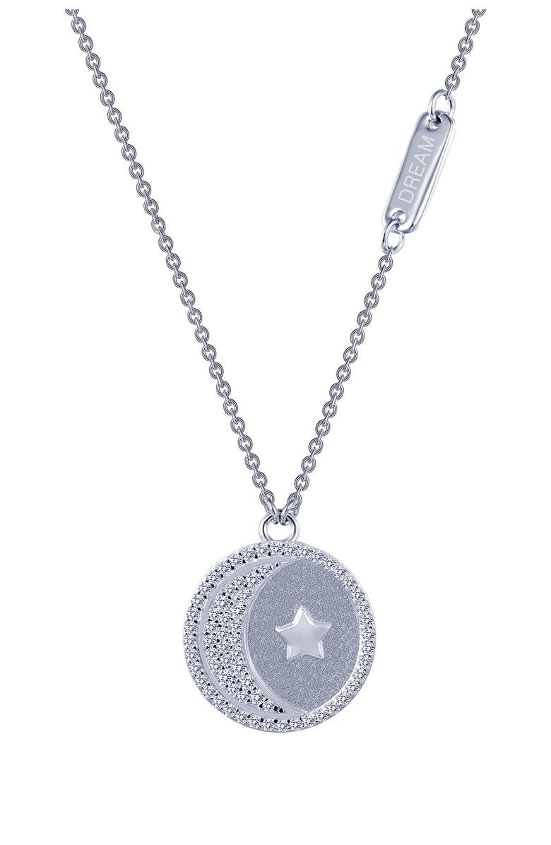 Lafonn Platinum Plated Sterling Silver Micro Pave Simulated Diamond Sentimentals Moonstar Pendant Necklace, Main, color, 
