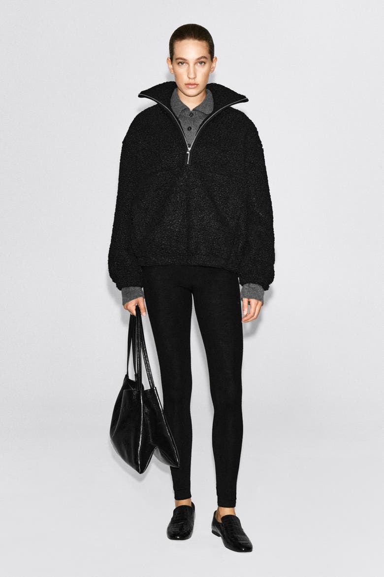 Mock-neck Teddy Zip-up Sweater, Alternate, color, BLACK