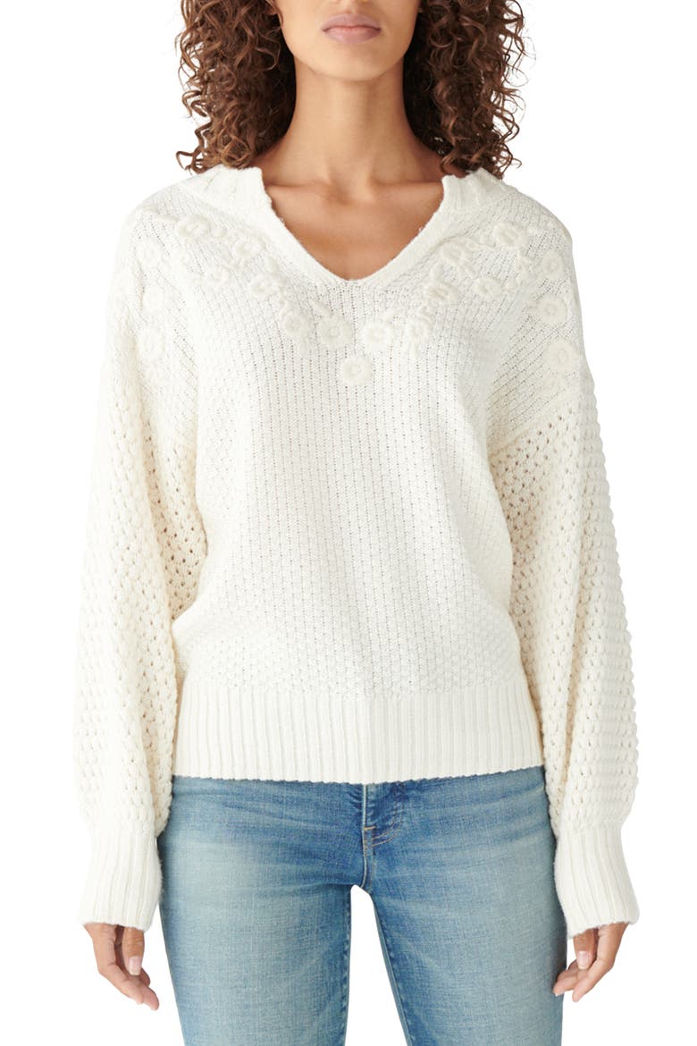 Floral Embroidered Split-Neck Sweater, Main, color, SNOW WHITE