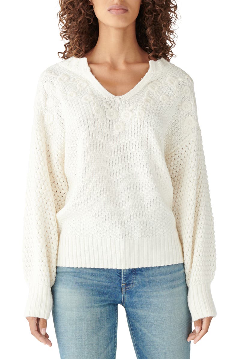 Lucky Brand Floral Embroidered Split-Neck Sweater, Main, color, 