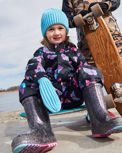 Deux Par Deux Girl's Rain Boots Black With Glitter In Black With Glitter