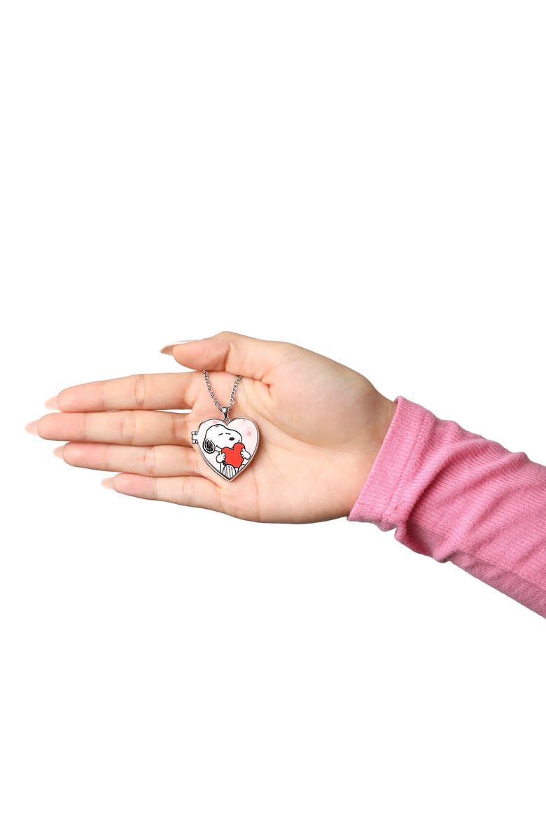Snoopy Heart Locket Pendant Necklace Silver Tone Officially Licensed, Alternate, color, Silver