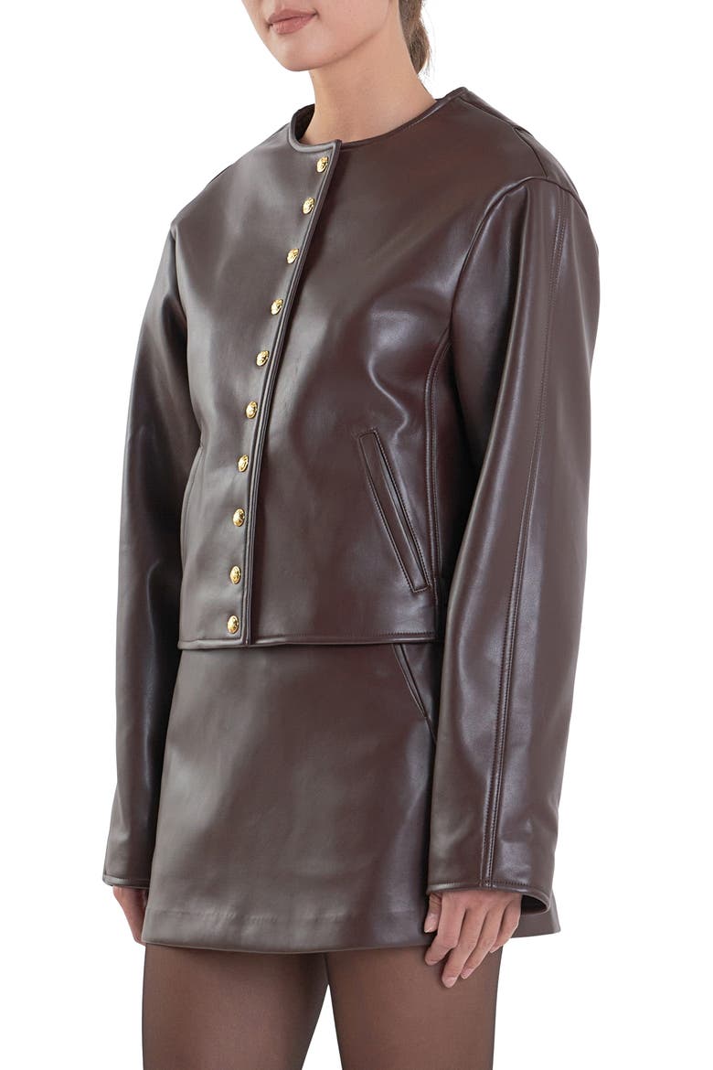 Faux Leather Jacket, Alternate, color, DARK BROWN