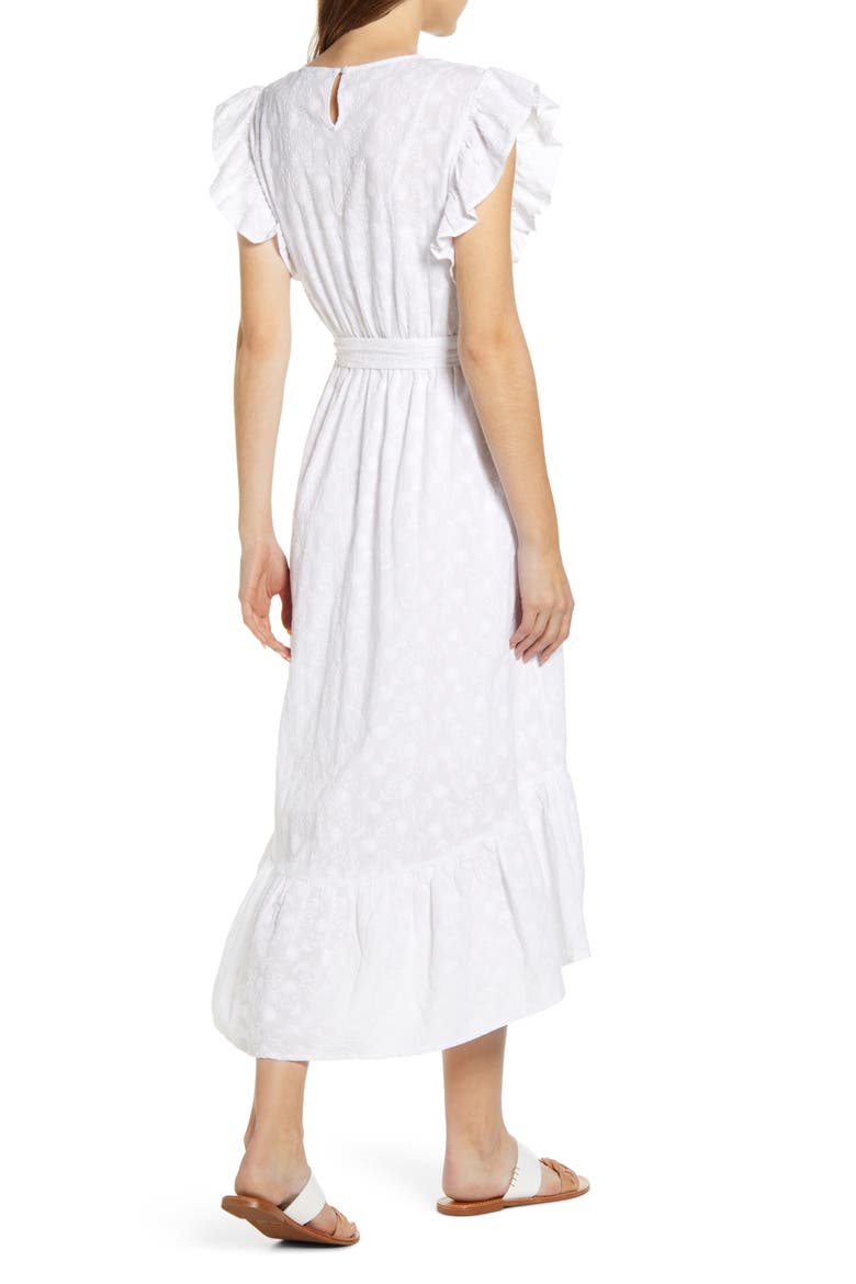 Reese Flutter Sleeve Embroidered Cotton Dress, Alternate, color, LUCKY WHITE