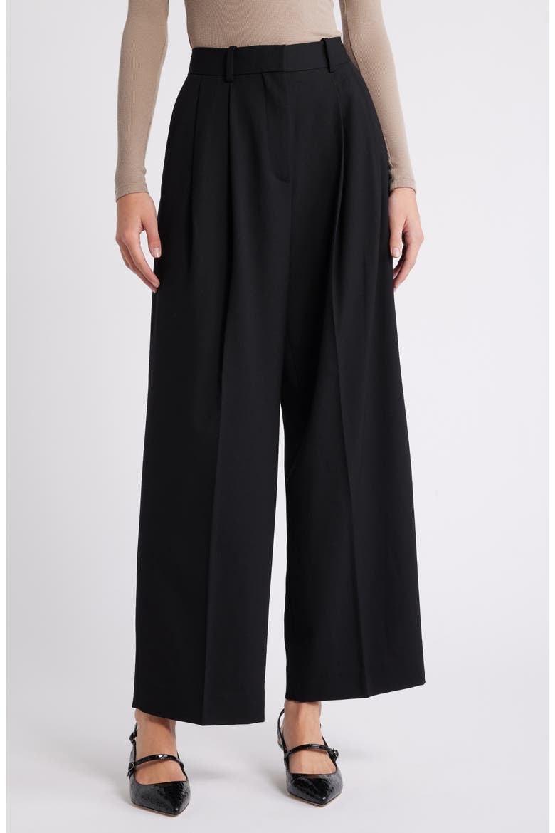 Pleat Front Twill Wide Leg Pant, Main, color, BLACK DARK TWILL
