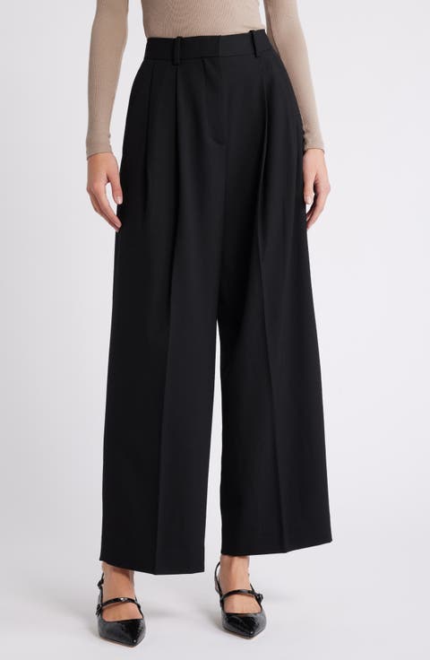 Pleat Front Twill Wide Leg Pant