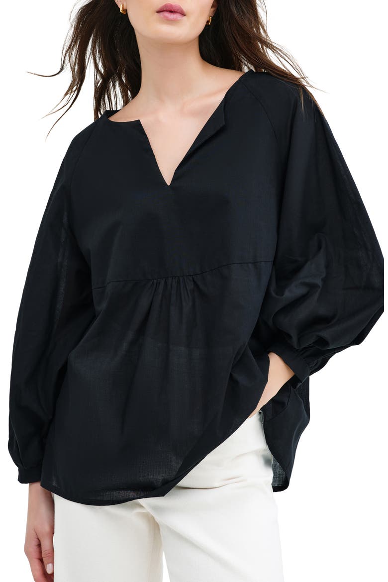 Kissena Cotton Popover Top, Main, color, BLACK