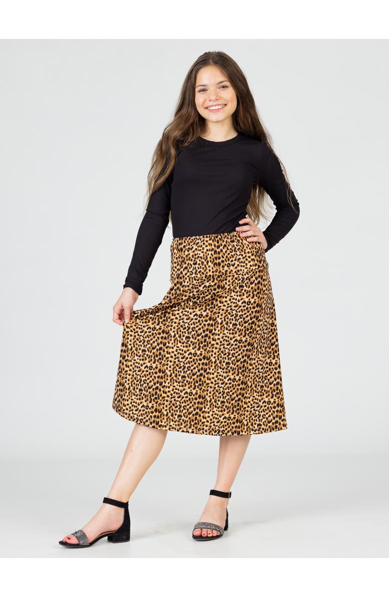 24sevenKid Comfortable Elastic Waistline Knee Length Skirt, Alternate, color, Brown Multi
