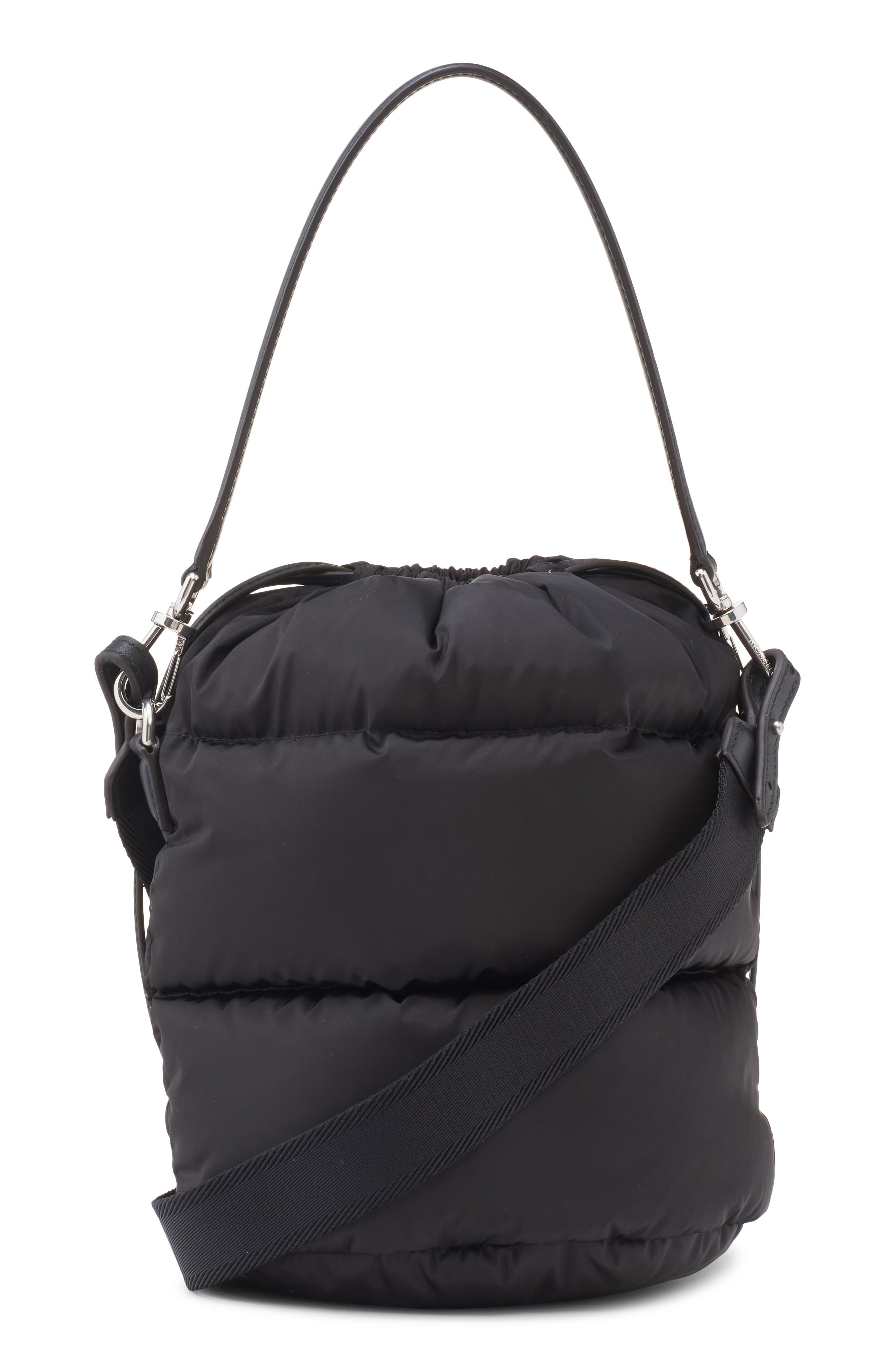Moncler Caradoc Quilted Puffer Bucket Bag, Alternate, color, Black