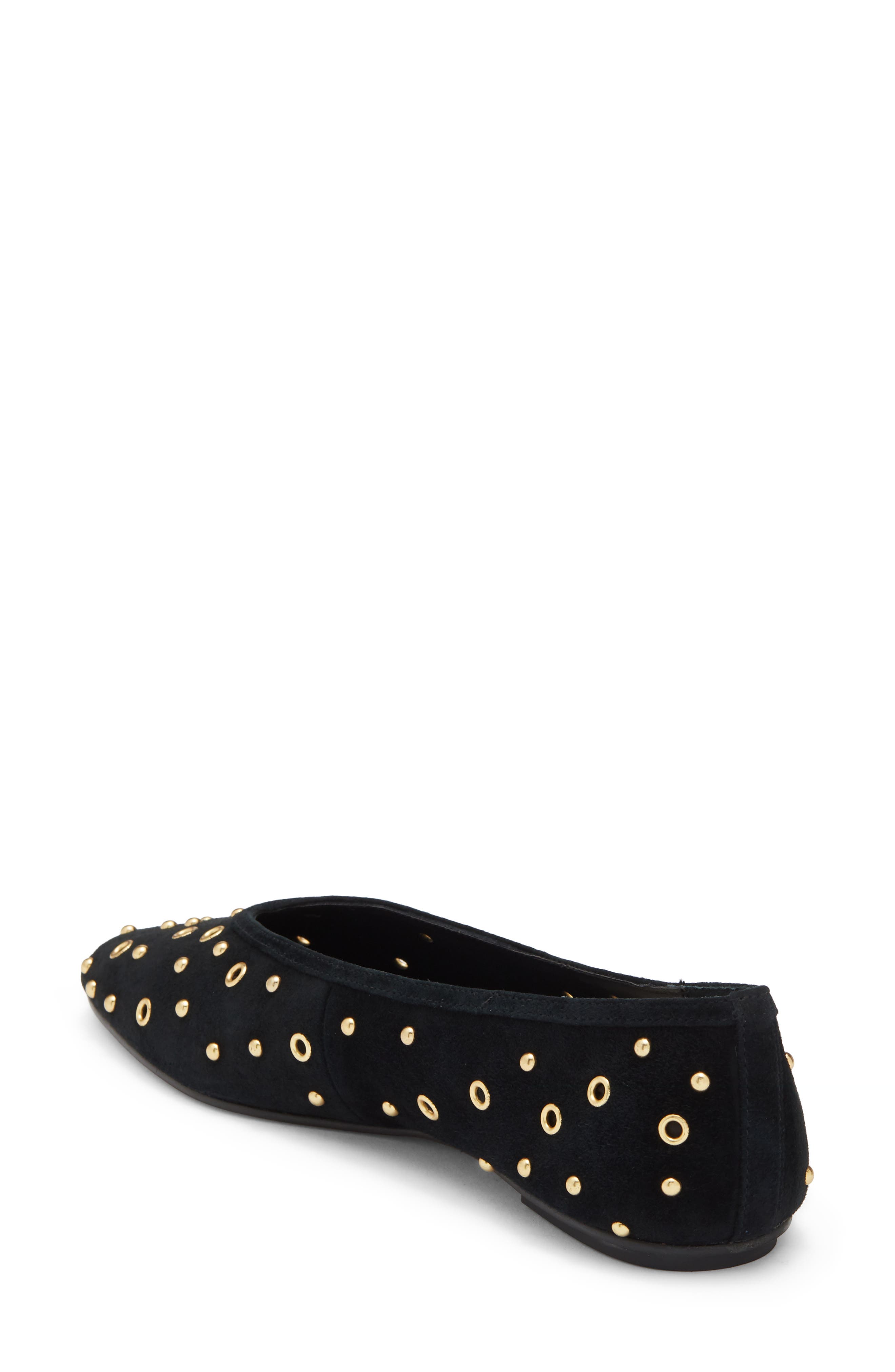 Caret Stud Leather Ballet Flat, Alternate, color, ONYX SUEDE