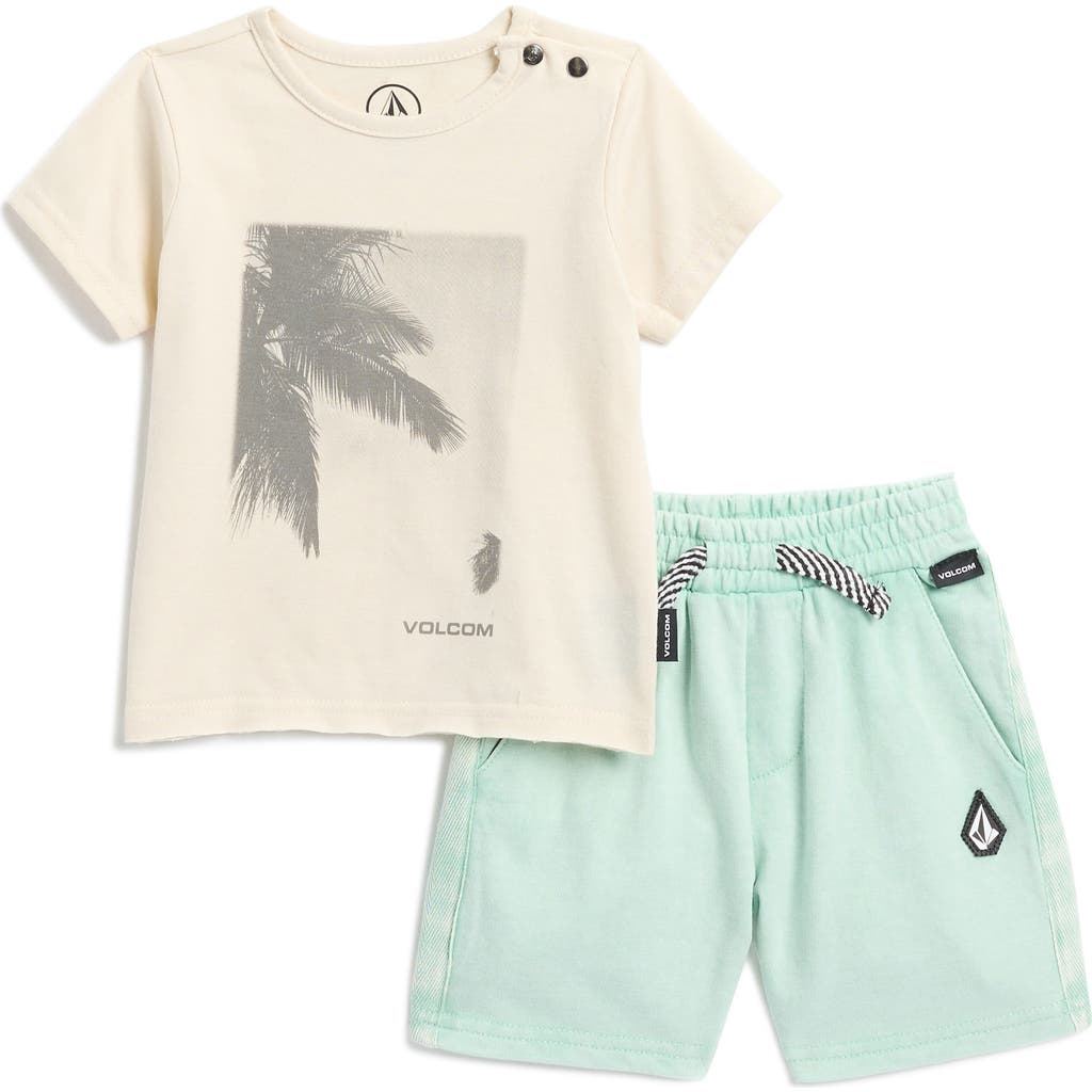 Volcom Graphic Crew Tee & Fleece Shorts Set In Bone