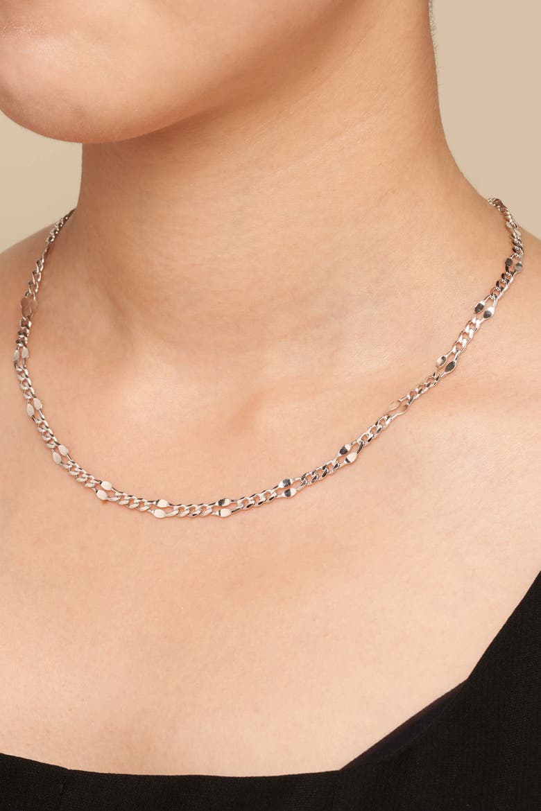 Sterling Silver Figaro Station Link Necklace, Alternate, color, Sterling Silver