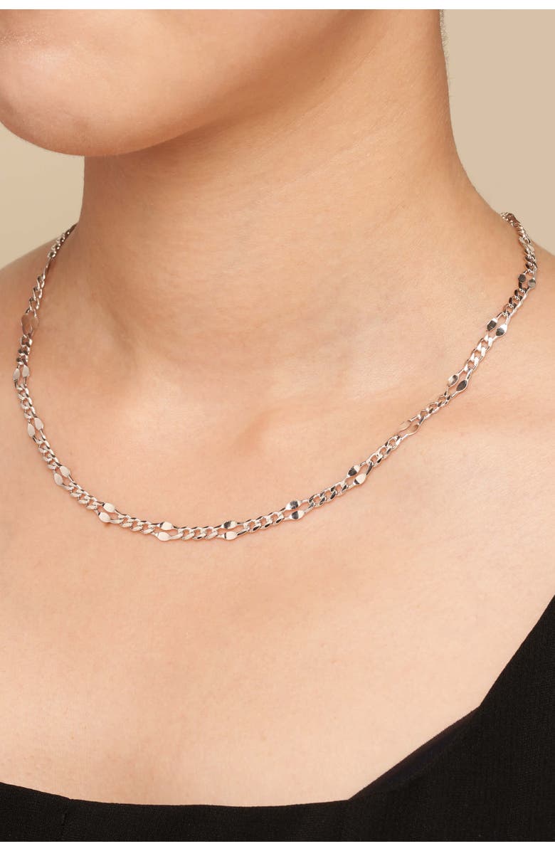 Oradina Sterling Silver Figaro Station Link Necklace, Alternate, color, Sterling Silver