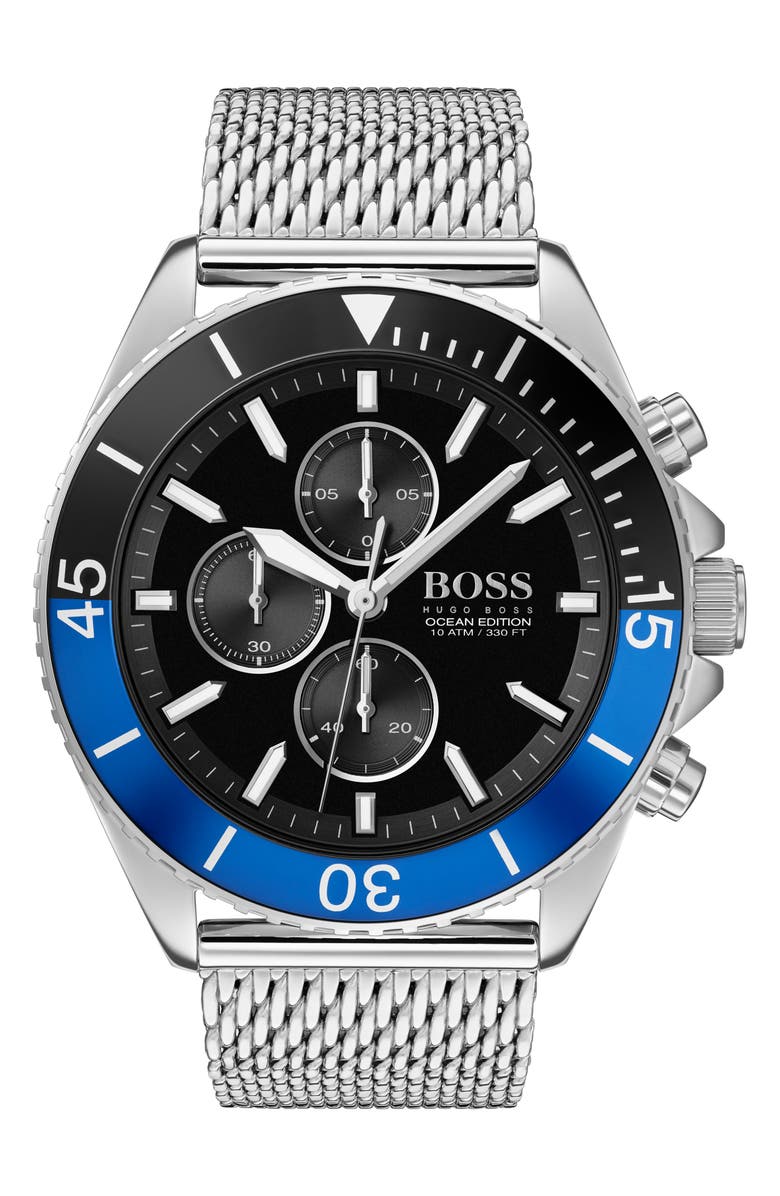 BOSS Ocean Edition Chronograph Mesh Strap Watch, 46mm, Main, color, 