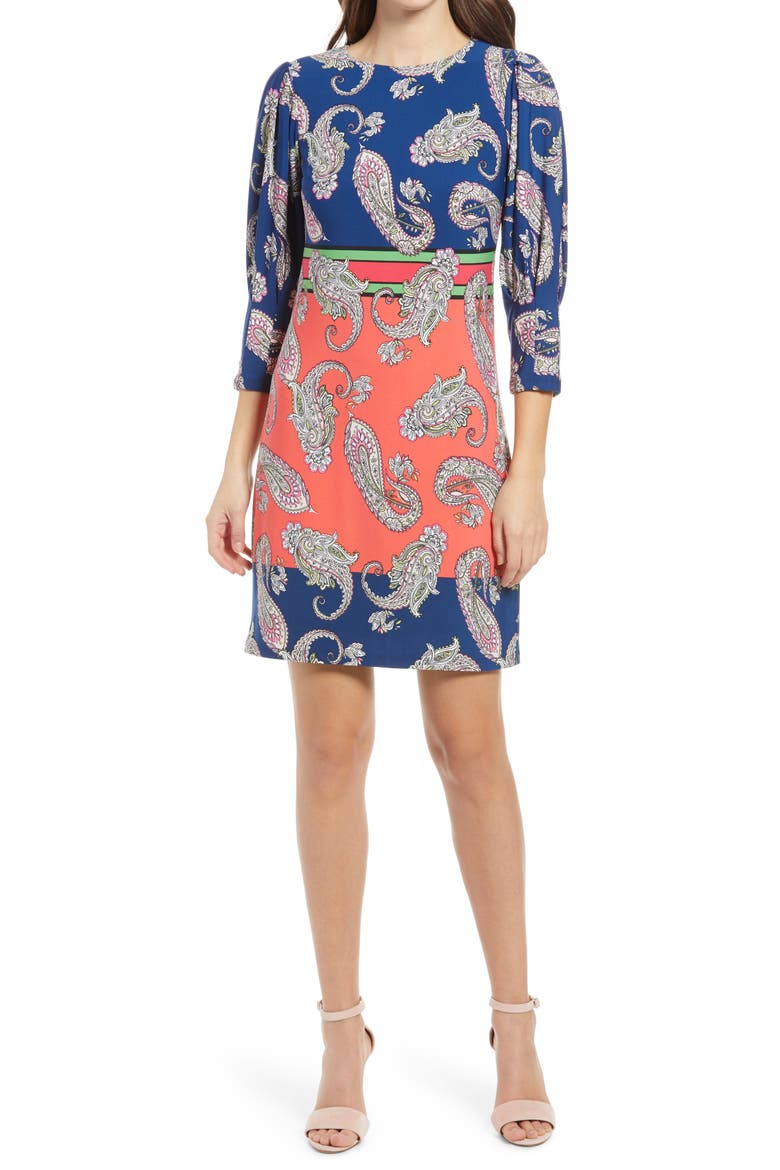 Paisley Mix Long Sleeve Dress, Main, color, PINK MULTI