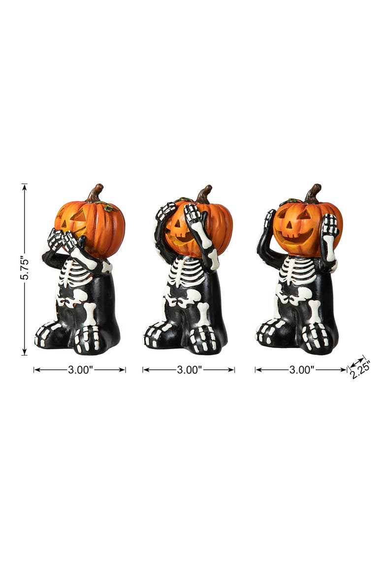 Set of 3 Halloween Resin Skeleton Pumpkin Table Decor, Alternate, color, Black