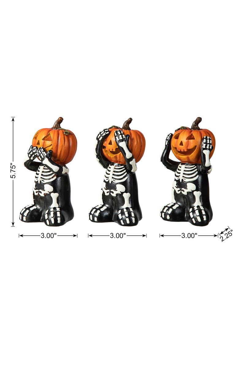 Glitzhome Set of 3 Halloween Resin Skeleton Pumpkin Table Decor, Alternate, color, 