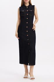 Bayeas Julia Belted Sleeveless Denim Midi Dress