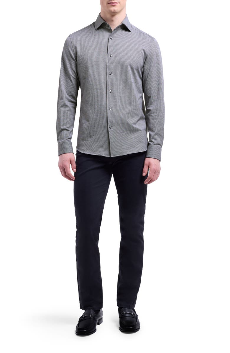 Bugatchi Devon OoohCotton<sup>®</sup> Houndstooth Button-Up Shirt, Alternate, color, Black