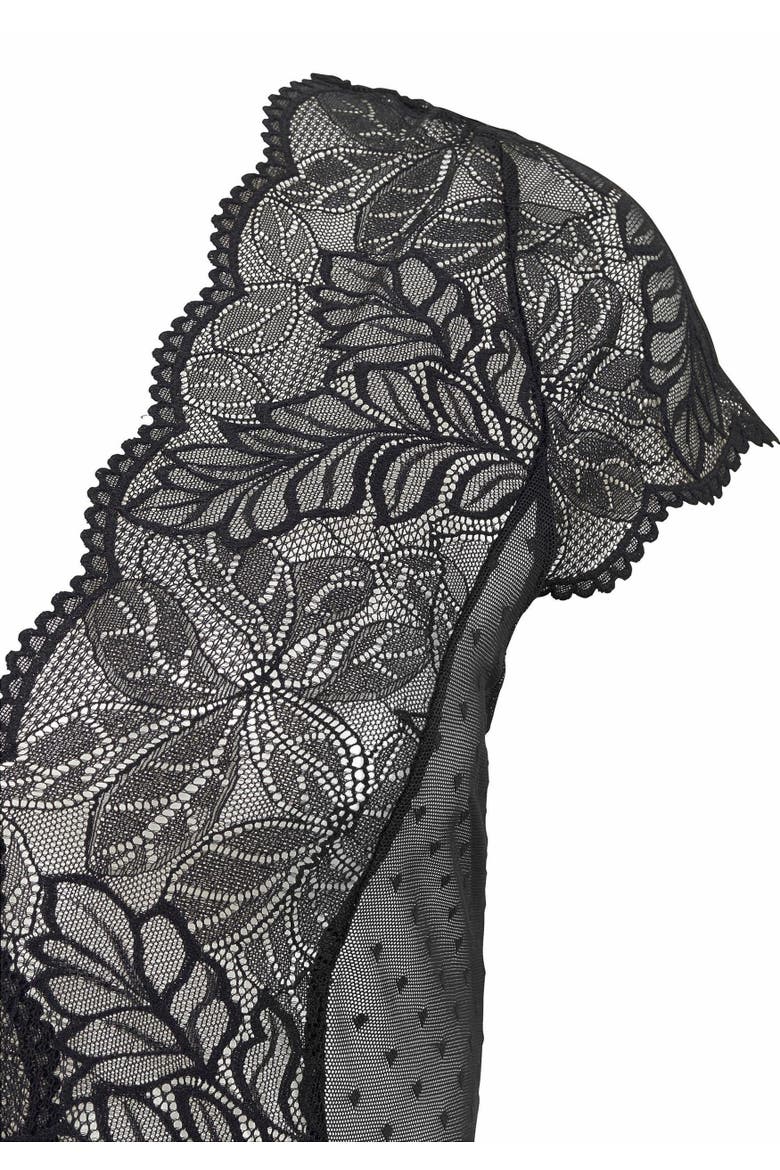 V-Neck Lace Teddy, Alternate, color, Black