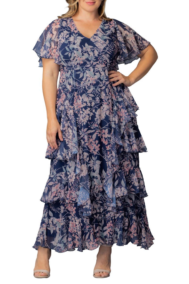 Tour de Flounce Tiered Maxi Dress, Main, color, NAVY WISTERIA BLOOMS