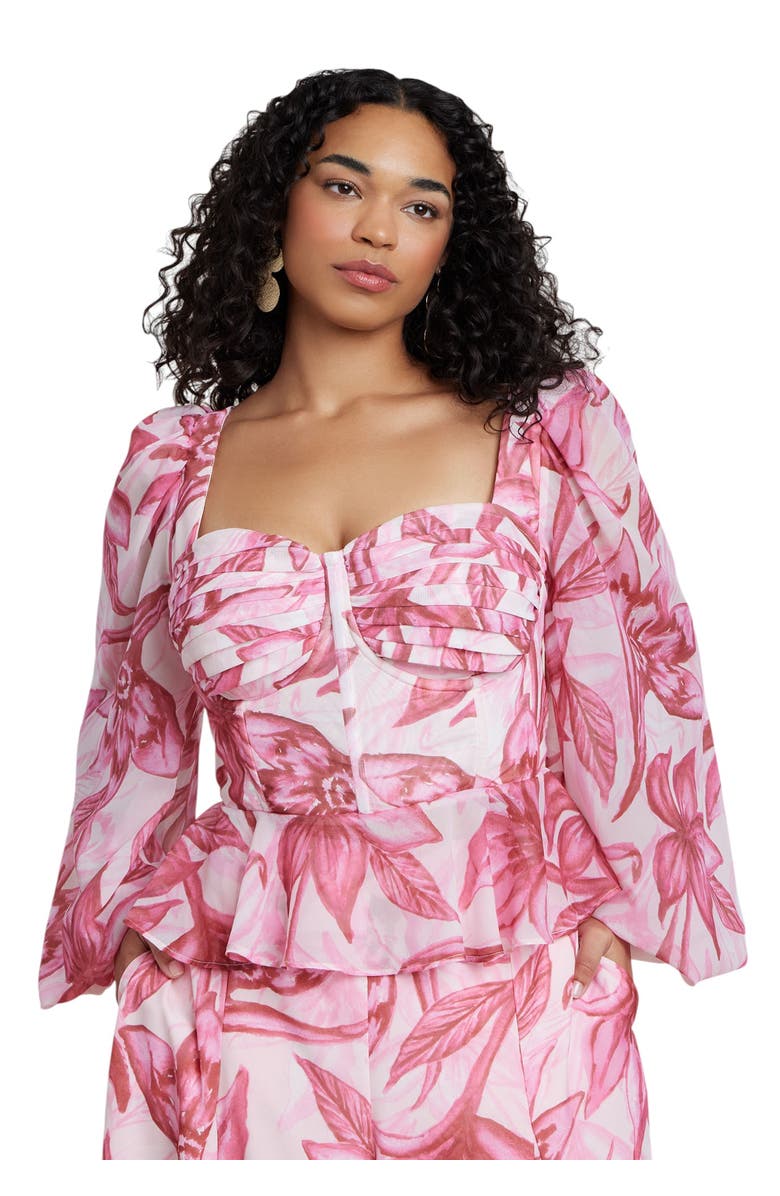 ELOQUII Patbo X Eloquii Puff-Sleeve Peplum Top, Main, color, Saffron Blooms