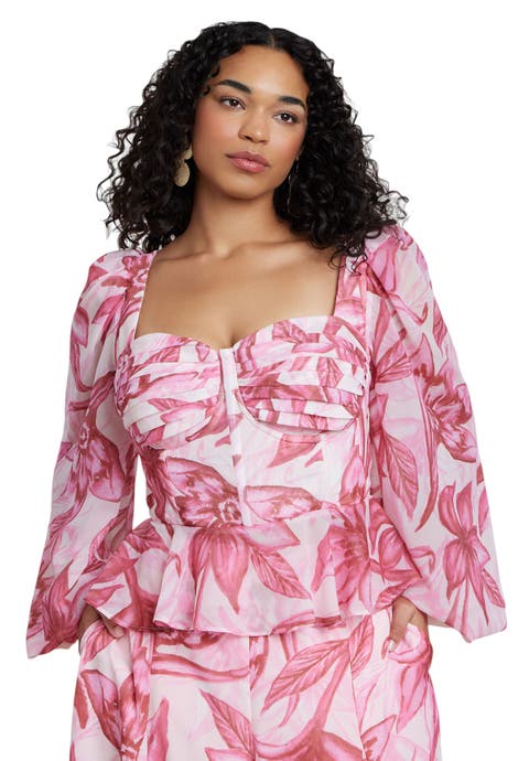 Patbo X Eloquii Puff-Sleeve Peplum Top (Plus)