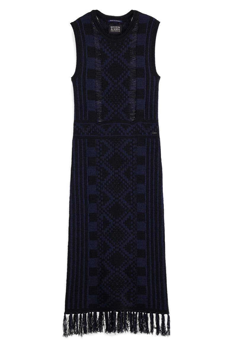 Geo Jacquard Fringe Hem Sleeveless Sweater Dress, Alternate, color, NIGHT