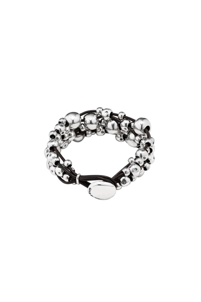 Wide Braided Leather Cuff, Alternate, color, Silver