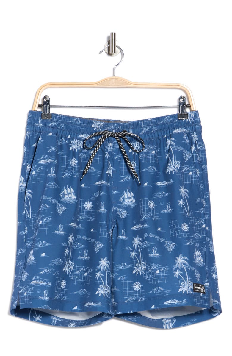 Hurley Fort Point Volley Swim Trunks, Alternate, color, Blue/ Brown