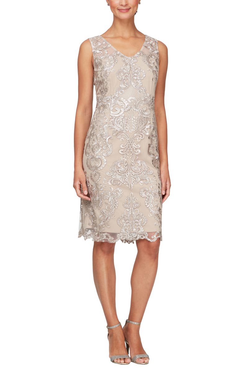 Alex Evenings Embroidered Sequin Lace Sheath Dress with Jacket, Alternate, color,