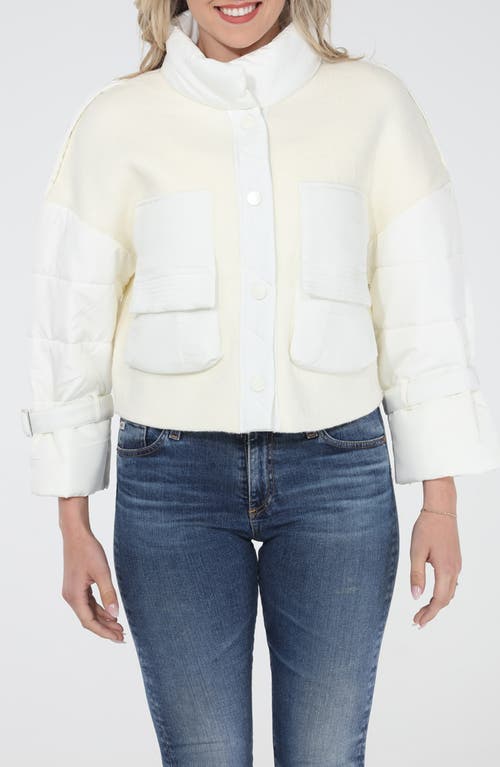 Rain And Rose Mixed Media Bomber Jacket In Neutral