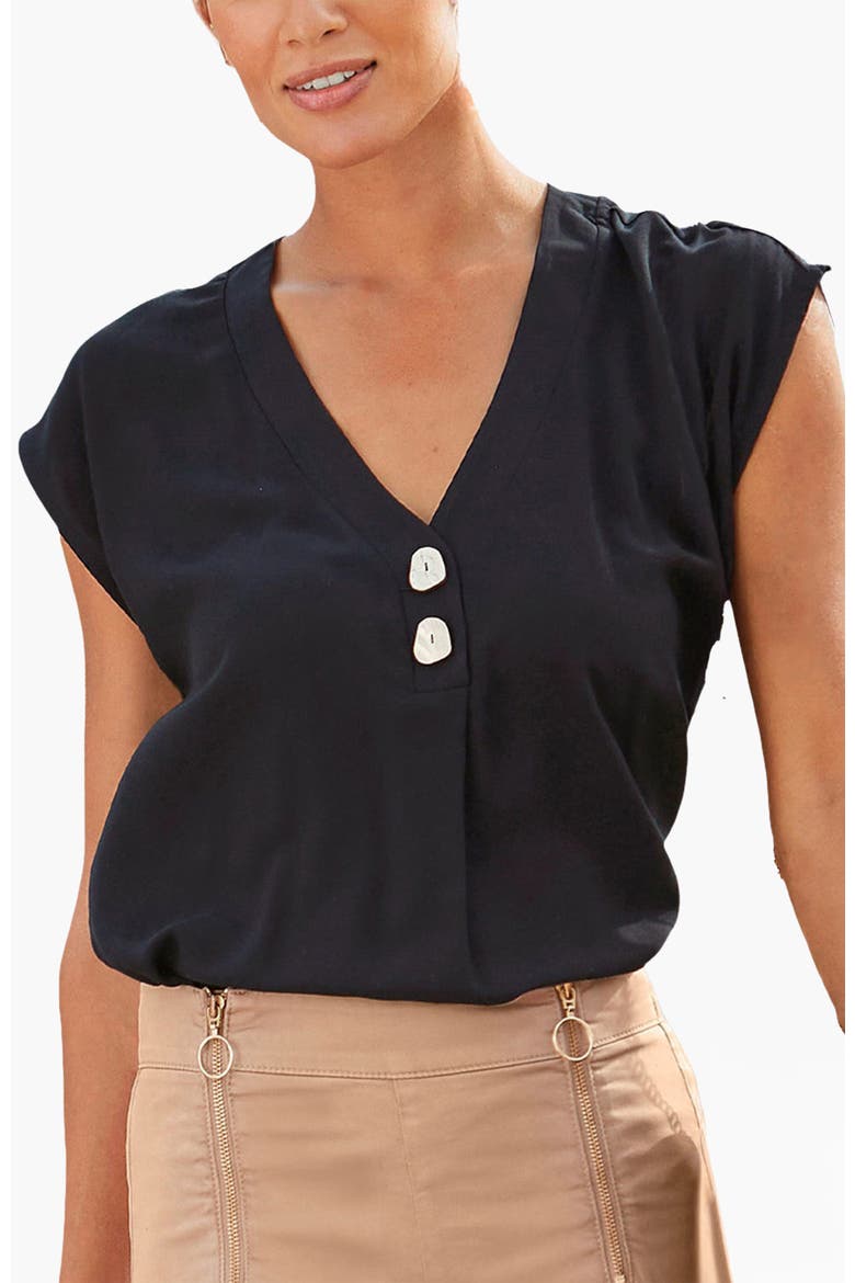 Women's Button Detail Blouse, Main, color, Black