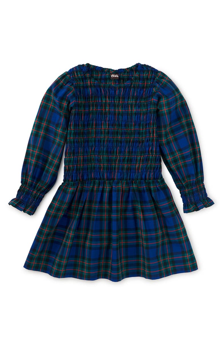 Tea Collection Smocked Woven Blouson Sleeve, Main, color, Busan Holiday Plaid