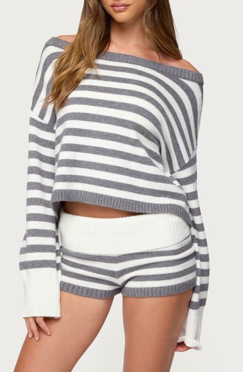 Saphi Stripe Off the Shoulder Sweater