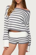 EDIKTED Saphi Stripe Off the Shoulder Sweater