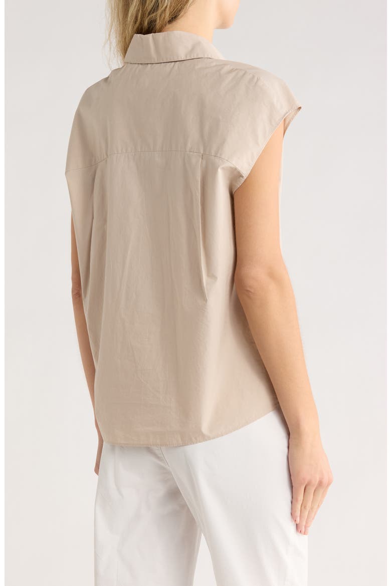 Cap Sleeve Button Down Shirt, Alternate, color, BEIGE
