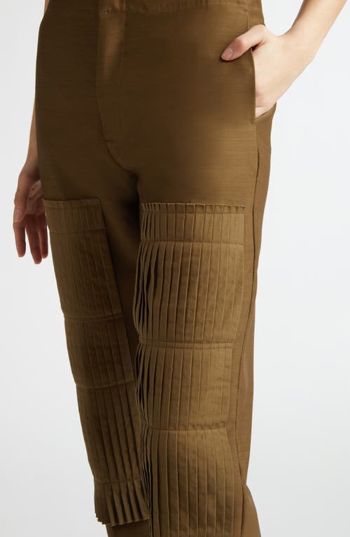 Shop Bite Studios Pleated Panel Wool & Silk Straight Leg Pants In Moss